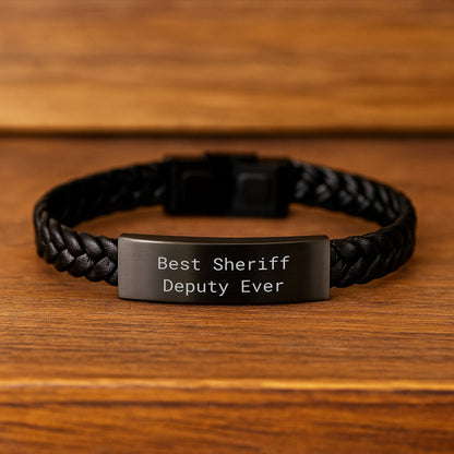Funny Sheriff Deputy Gifts from Family - Best Sheriff Deputy Ever Interlaced Leather Bracelet for Sheriff Deputy Graduation Unique Gifts - Victory Thru Vision