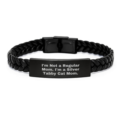 Funny Silver Tabby Cat Mom Interlaced Leather Graduation Gift for Daughter from Mom, 'I'm Not A Regular Mom. I'm A Silver Tabby Cat Mom.' - Victory Thru Vision