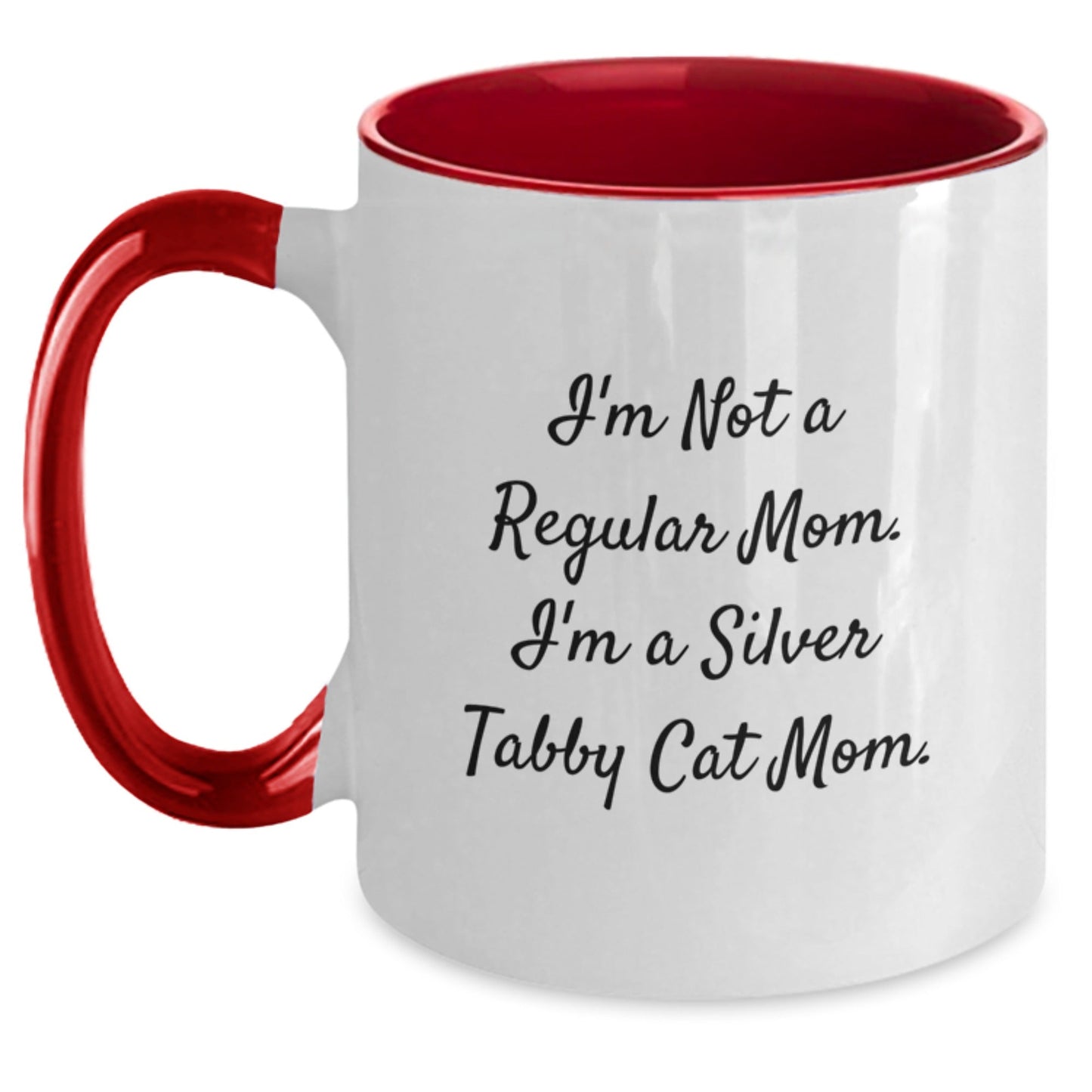 Funny Silver Tabby Cat Mom, Silver Tabby Cat Gifts for Graduation, Two Tone Coffee Mug for Her, Gifts from Friends, Gifts for Silver Tabby Cat Lovers - Victory Thru Vision