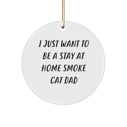 Funny Smoke Cat Gifts from Dad - I Just Want To Be A Stay At Home Smoke Cat Dad Circle Ornament for Smoke Cat Enthusiasts - Victory Thru Vision 