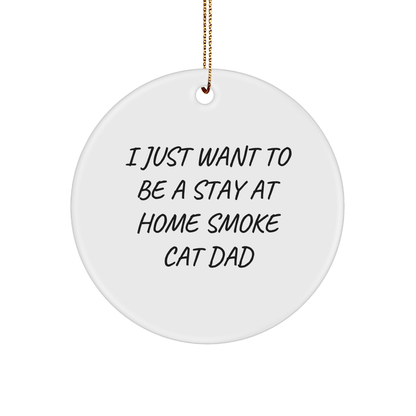 Funny Smoke Cat Gifts from Family - I Just Want To Be A Stay At Home Smoke Cat Dad Christmas Circle Ornament for Smoke Cat, Men, or Coworkers - Victory Thru Vision 