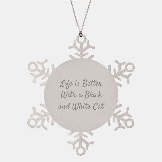 Funny Snowflake Ornament Gifts from Friends to Black and White Cat Lovers on Christmas - Victory Thru Vision