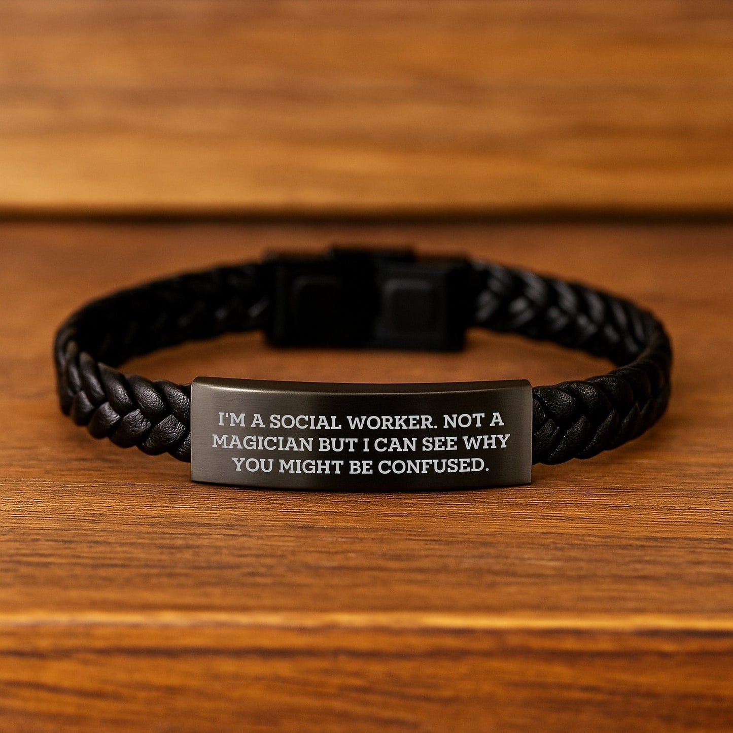 Funny Social Worker Gifts, Interlaced Leather Birthday Presents from Friends, Gifts for Social Worker Men with Engraved Quote - Victory Thru Vision