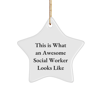 Funny Social Worker Gifts - This Is What An Awesome Star Ornament Looks Like, White Star Shaped, Gifts from Family for Social Worker, Unique Christmas Unique Gifts - Victory Thru Vision 