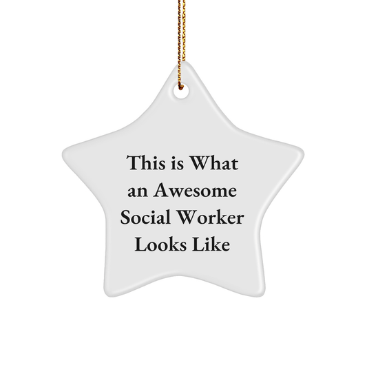 Funny Social Worker Gifts - This Is What An Awesome Star Ornament Looks Like, White Star Shaped, Gifts from Family for Social Worker, Unique Christmas Unique Gifts - Victory Thru Vision 