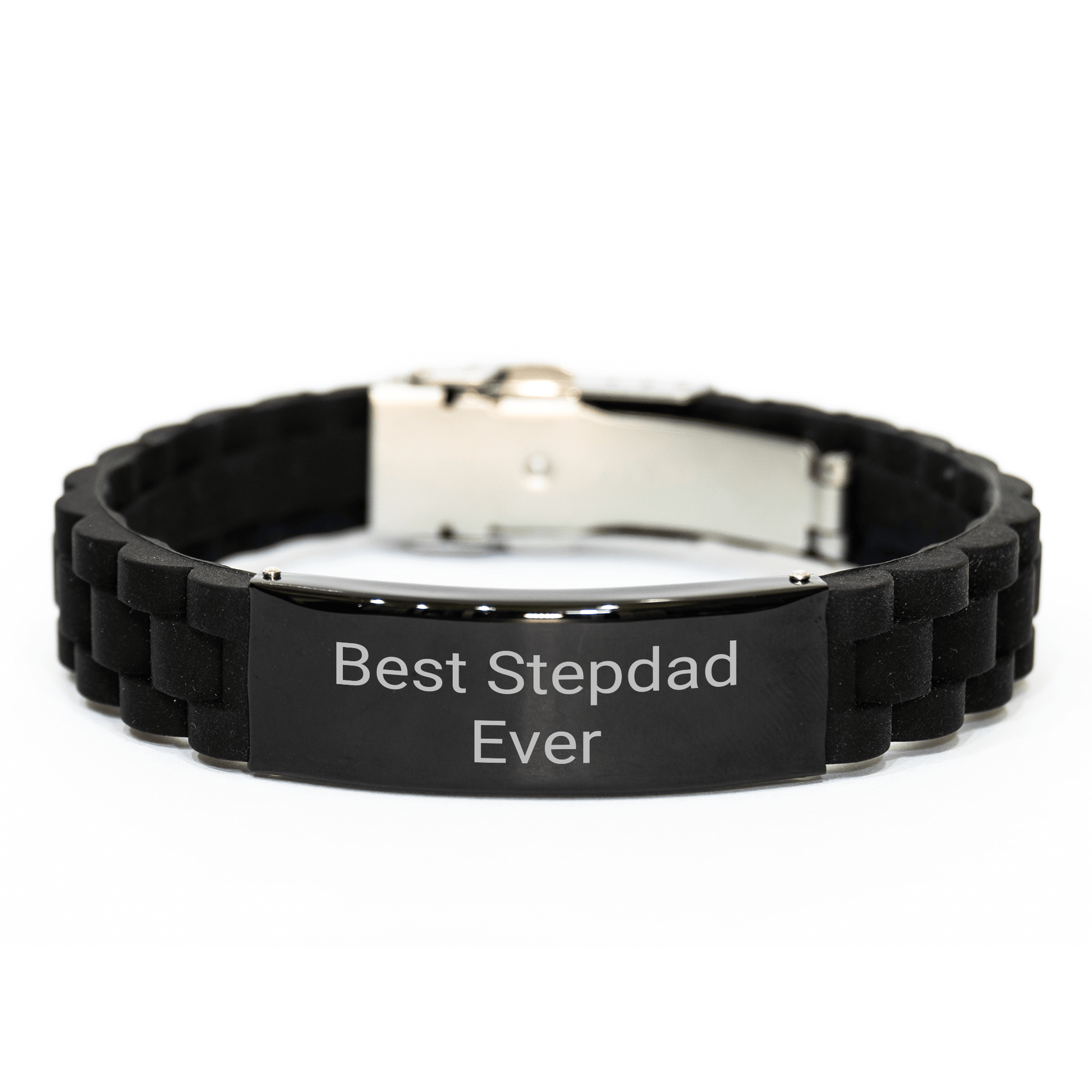 Funny Stepdad Gifts from Men - Best Stepdad Ever Glide lock Clasp Black Stainless Steel Silicone Adjustable Mother's Day Unique Gifts for Stepdad - Victory Thru Vision