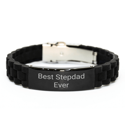 Funny Stepdad Gifts from Men - Best Stepdad Ever Glide lock Clasp Black Stainless Steel Silicone Adjustable Mother's Day Unique Gifts for Stepdad - Victory Thru Vision