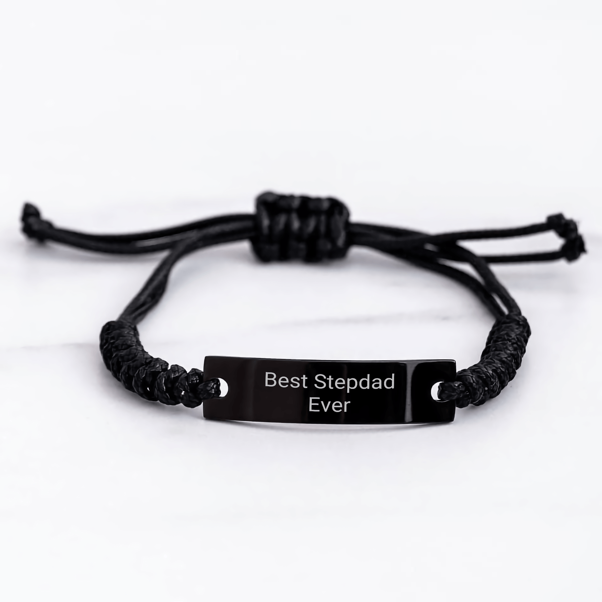 Funny Stepdad Gifts from Men, Best Stepdad Ever Rope Bracelet for Him, Adjustable Black Stainless Steel with Interlaced Rope, Mother's Day Unique Gifts for Stepdad - Victory Thru Vision
