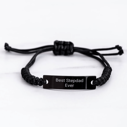 Funny Stepdad Gifts from Men, Best Stepdad Ever Rope Bracelet for Him, Adjustable Black Stainless Steel with Interlaced Rope, Mother's Day Unique Gifts for Stepdad - Victory Thru Vision