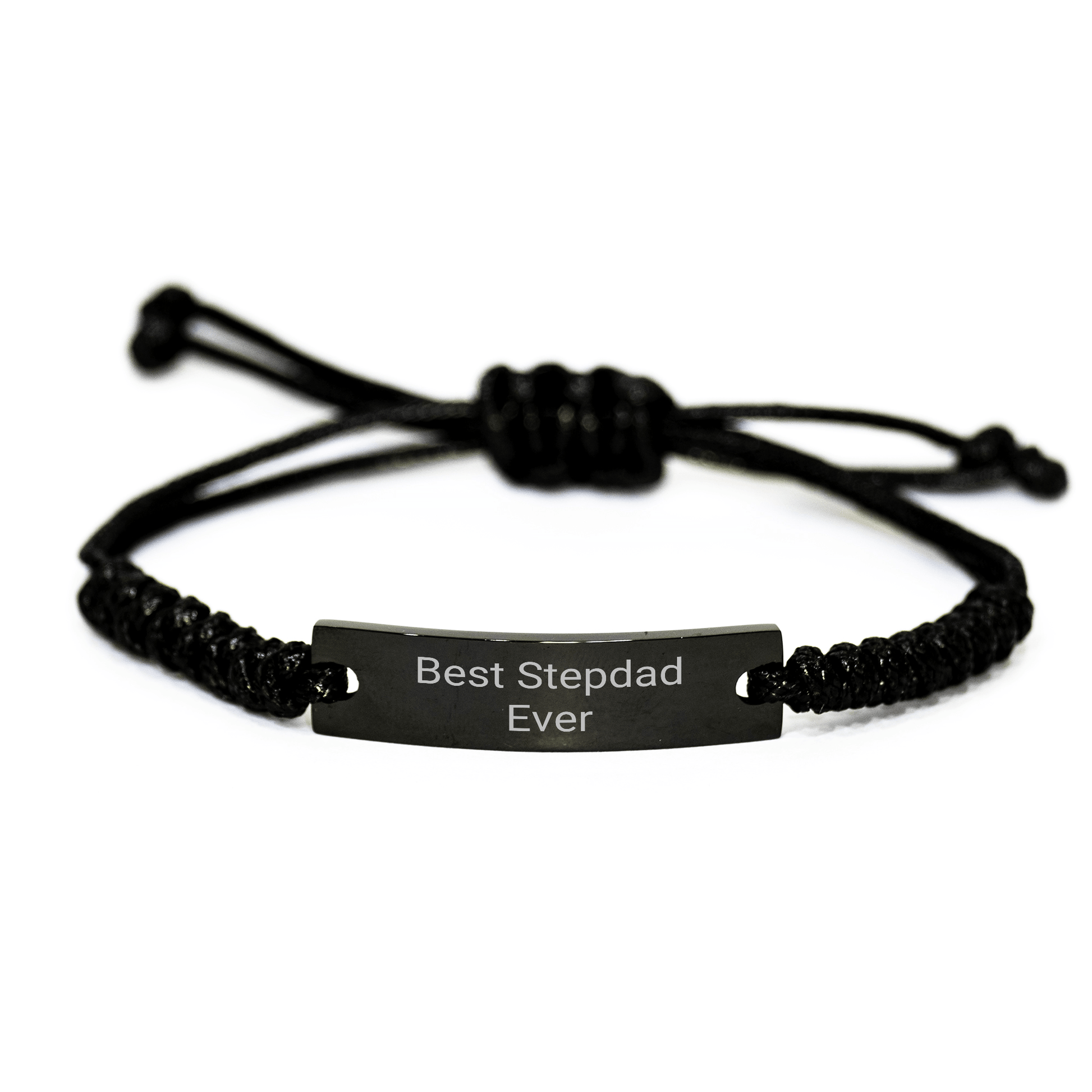 Funny Stepdad Gifts from Men, Best Stepdad Ever Rope Bracelet for Him, Adjustable Black Stainless Steel with Interlaced Rope, Mother's Day Unique Gifts for Stepdad - Victory Thru Vision