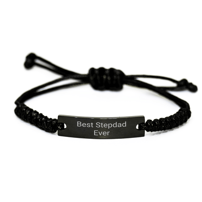 Funny Stepdad Gifts from Men, Best Stepdad Ever Rope Bracelet for Him, Adjustable Black Stainless Steel with Interlaced Rope, Mother's Day Unique Gifts for Stepdad - Victory Thru Vision