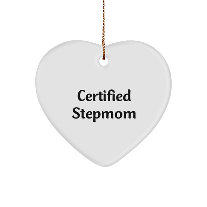 Funny Stepmom Gifts for Christmas - 'Certified Stepmom' Heart Ornament for Women - Gifts from Family - Victory Thru Vision 
