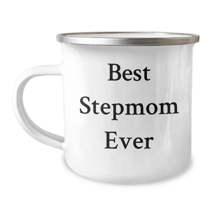 Funny Stepmom Gifts from Men for Best Stepmom Ever, Camping Mug for Graduation, Funny Quote 'Stepmoms are the Best' - 12 oz Stainless Steel with Enamel Finish - Victory Thru Vision