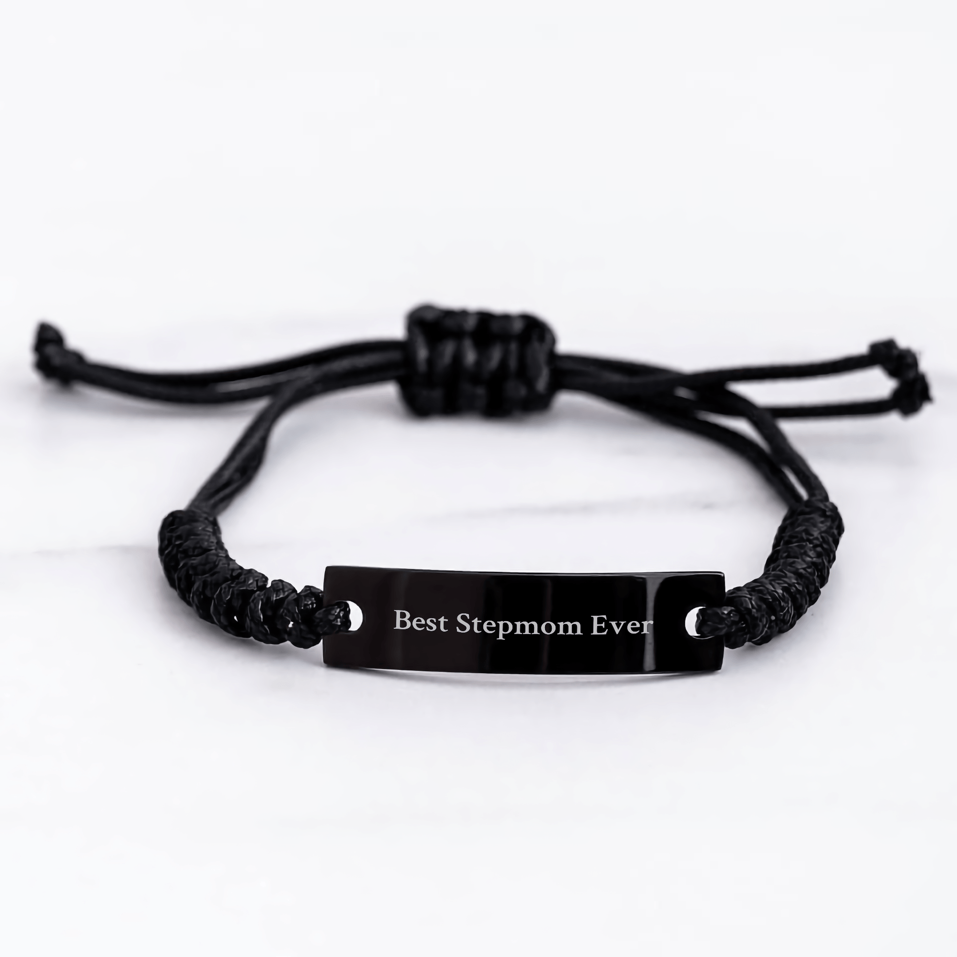 Funny Stepmom Gifts from Men to Stepmom, Best Stepmom Ever Rope Bracelet for Graduation, Adjustable Black Rope Jewelry with Engraved Quote - Victory Thru Vision