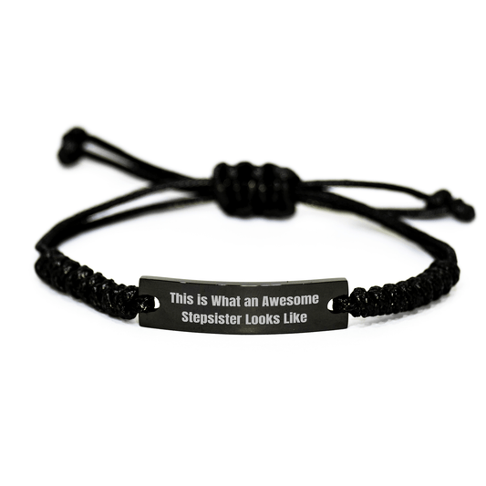 Funny Stepsister Gifts from Friends, 'This Is What An Awesome Stepsister Looks Like' Quote, Adjustable Rope Bracelet for Stepsisters Graduation - Victory Thru Vision