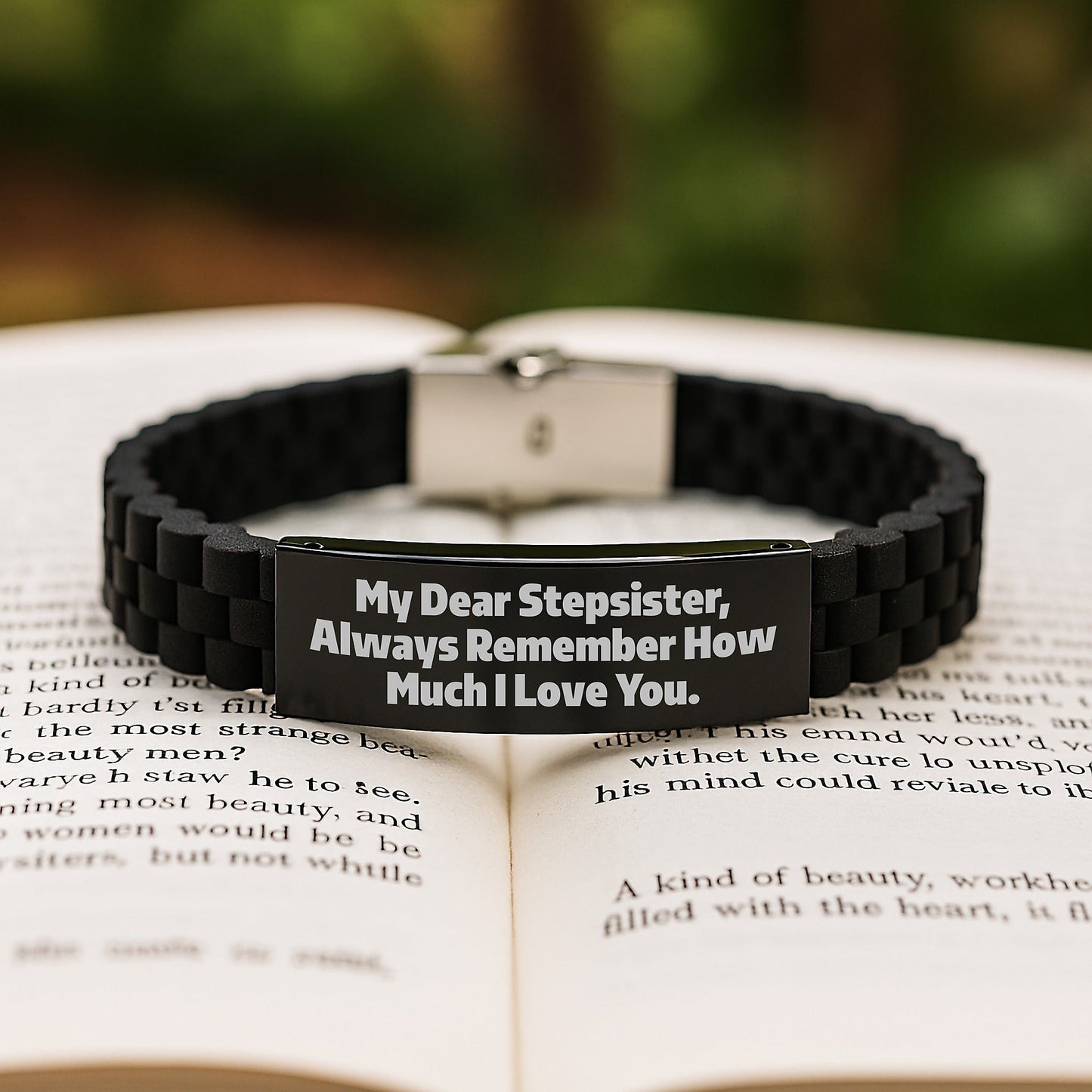 Funny Stepsister Gifts, My Dear Stepsister, Always Remember How Much I Love You. - Glide lock Clasp Adjustable Black Stainless Steel Silicone Graduation Unique Gifts from Men to Stepsister - Victory Thru Vision