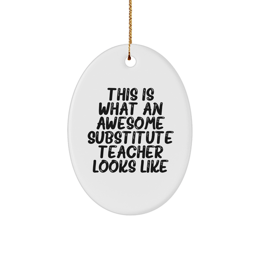 Funny Substitute Teacher Gifts from Friends for Christmas - Oval Ornament with Quote 'This Is What An Awesome Substitute Teacher Looks Like' - Unique Present for Men - Victory Thru Vision