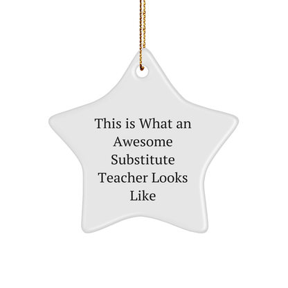 Funny Substitute Teacher Gifts from Friends - This Is What An Awesome Star Ornament Looks Like, White, 3.25" tall, Christmas Unique Gifts for Substitute Teacher - Victory Thru Vision