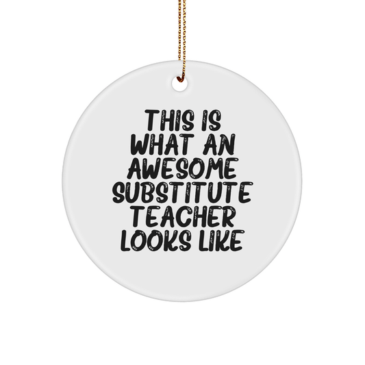 Funny Substitute Teacher Gifts - 'This Is What An Awesome Substitute Teacher Looks Like' Circle Ornament, Gifts from Family to Substitute Teacher, Christmas Unique Presents - Victory Thru Vision