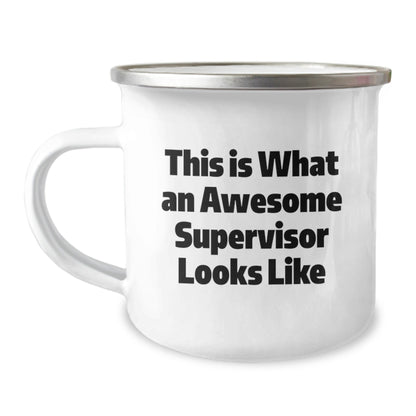 Funny Supervisor Gifts from Friends for Awesome Bosses - This Is What An Awesome Supervisor Looks Like Camping Mug, 12 oz Stainless Steel with Enamel Finish, Perfect Graduation Unique Gifts - Victory Thru Vision