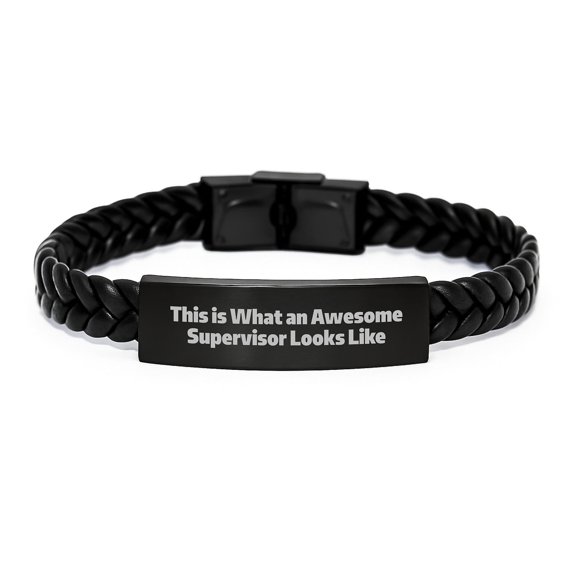 Funny Supervisor Gifts from Friends for Graduation Unique Interlaced Leather Bracelet, 'This Is What An Awesome Supervisor Looks Like' Quote with Stainless Steel and PU Leather, Gifts for Supervisor - Victory Thru Vision