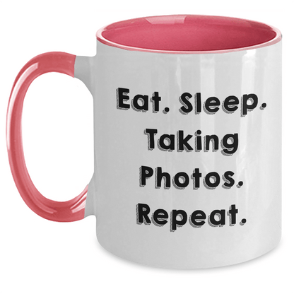 Funny Taking Photos Gifts for Men - Eat. Sleep. Taking Photos. Repeat. Two Tone Coffee Mug for Father's Day - Victory Thru Vision