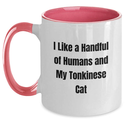 Funny Tonkinese Cat Lover Gifts from Family and Friends for Graduation Unique Gifts, I Like A Handful Of Humans And My Tonkinese Cat Two Tone Coffee Mug - Victory Thru Vision