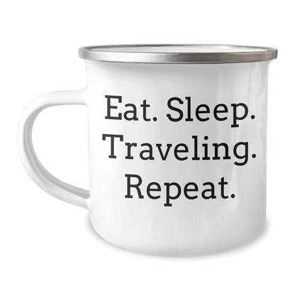 Funny Traveling Gifts for Friends from Camping Mug - Eat. Sleep. Traveling. Repeat. - Graduation Unique Gifts - Victory Thru Vision 