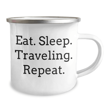 Funny Traveling Gifts for Friends from Camping Mug - Eat. Sleep. Traveling. Repeat. - Graduation Unique Gifts - Victory Thru Vision 