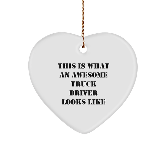 Funny Truck Driver Gifts from Friends - This Is What An Awesome Truck Driver Looks Like Heart Ornament for Men - Christmas Unique Gifts - Victory Thru Vision 