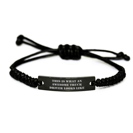 Funny Truck Driver Gifts from Men for Him, 'This Is What An Awesome Truck Driver Looks Like' Rope Bracelet, Adjustable Black Stainless Steel with Interlaced Rope, Perfect for Father's Day - Victory Thru Vision 