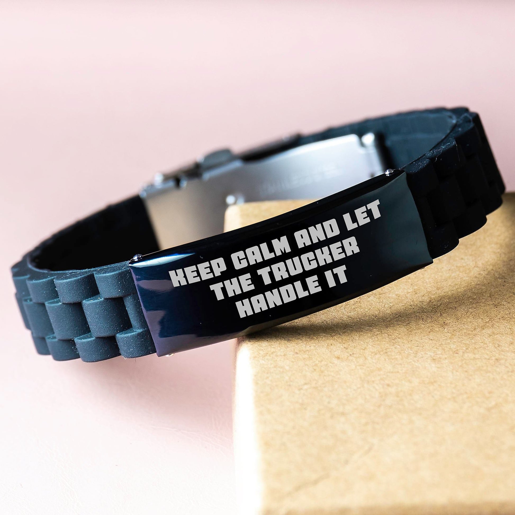 Funny Trucker Gifts for Men - Keep Calm and Let the Trucker Handle It Glide lock Clasp Bracelet, Adjustable and Durable, Gifts from Friends and Family for Graduation - Victory Thru Vision