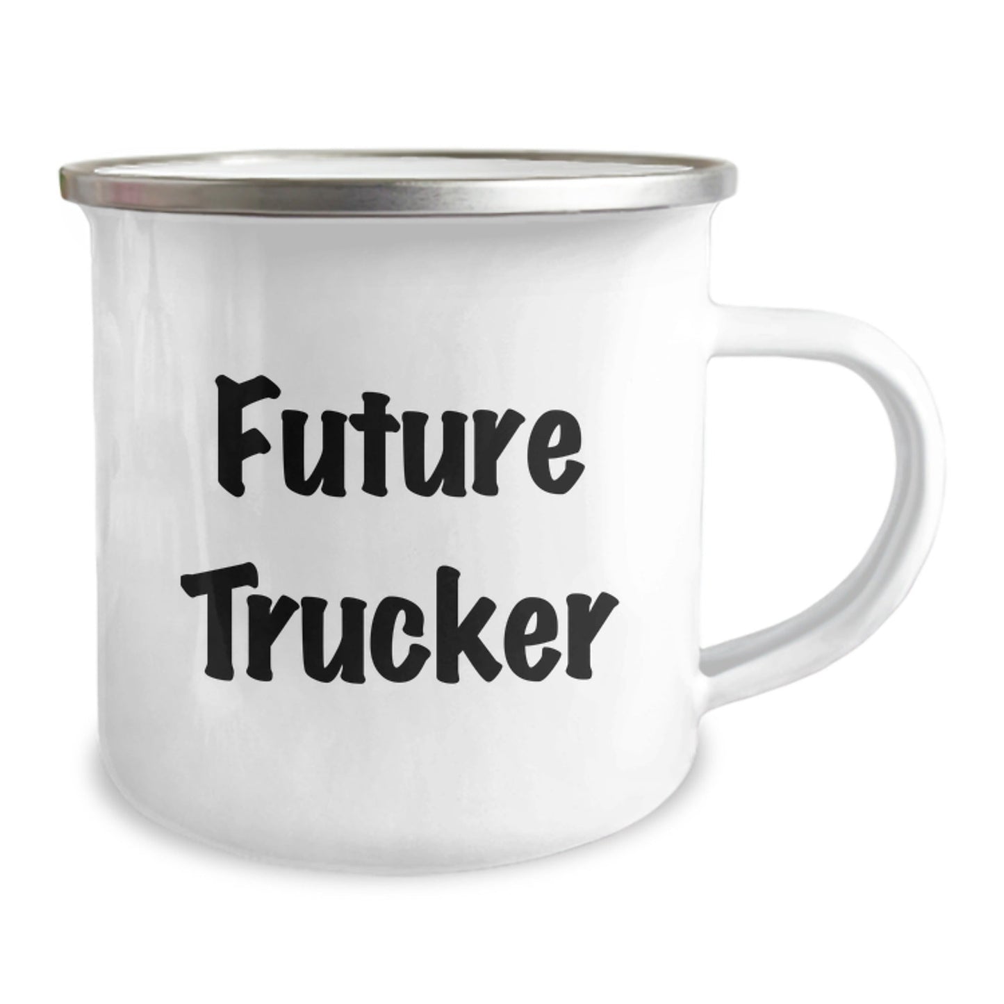 Funny Trucker Gifts from Friends for Future Trucker Graduation, Camping Mug for Him, 'Future Trucker' Quote Inside, 12 oz Stainless Steel with Enamel Finish - Victory Thru Vision