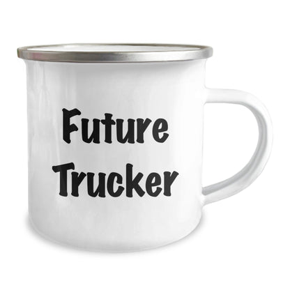 Funny Trucker Gifts from Friends for Future Trucker Graduation, Camping Mug for Him, 'Future Trucker' Quote Inside, 12 oz Stainless Steel with Enamel Finish - Victory Thru Vision