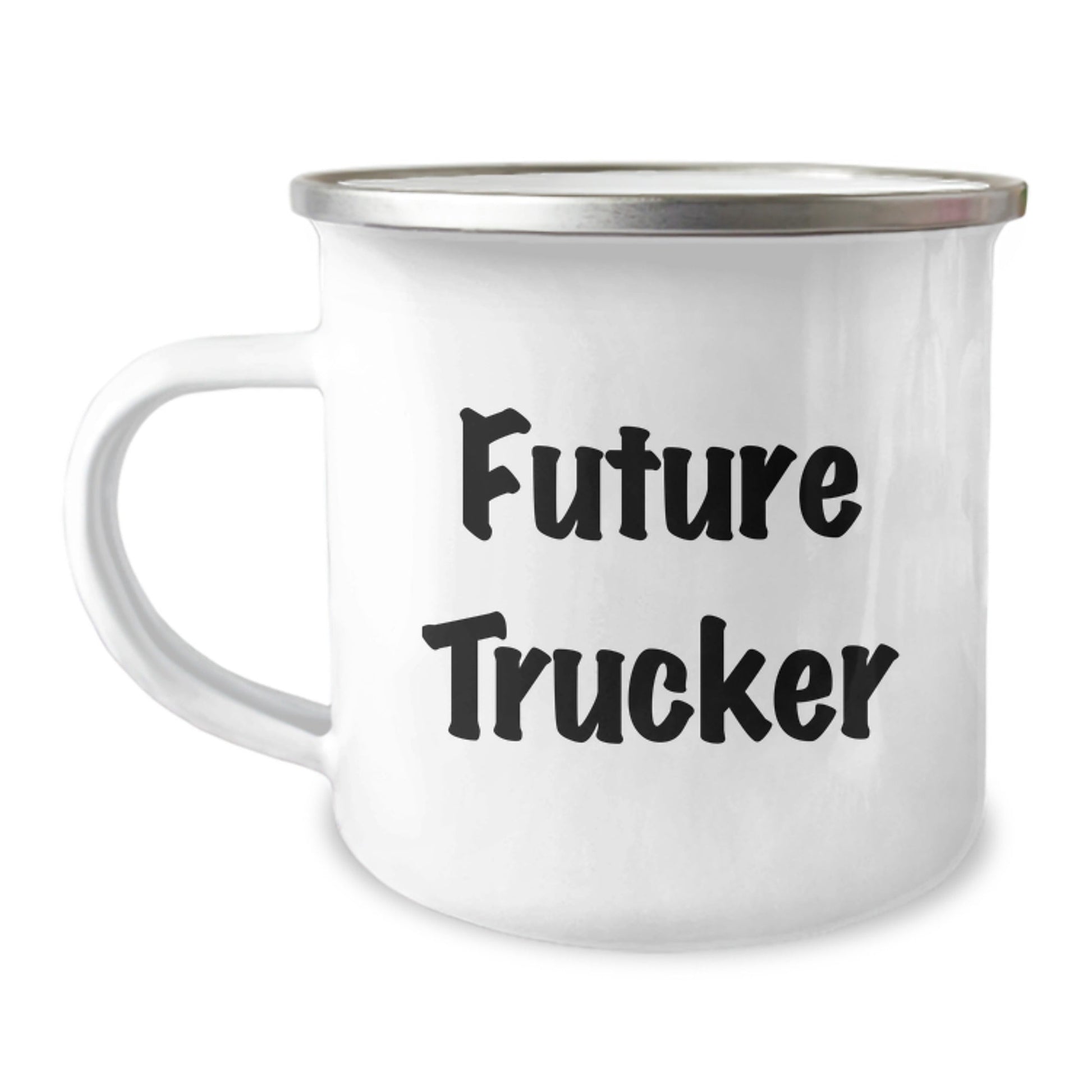 Funny Trucker Gifts from Friends for Future Trucker Graduation, Camping Mug for Him, 'Future Trucker' Quote Inside, 12 oz Stainless Steel with Enamel Finish - Victory Thru Vision