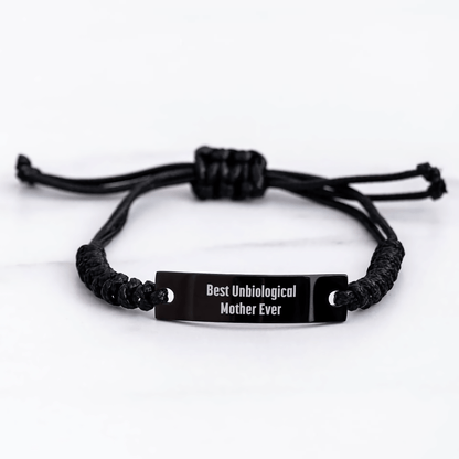 Funny Unbiological Mother Gifts - Best Unbiological Mother Ever Rope Bracelet, Adjustable from 3.34 to 9.84 inches, Perfect for Mother's Day Unique Gifts from Family or Friends - Victory Thru Vision