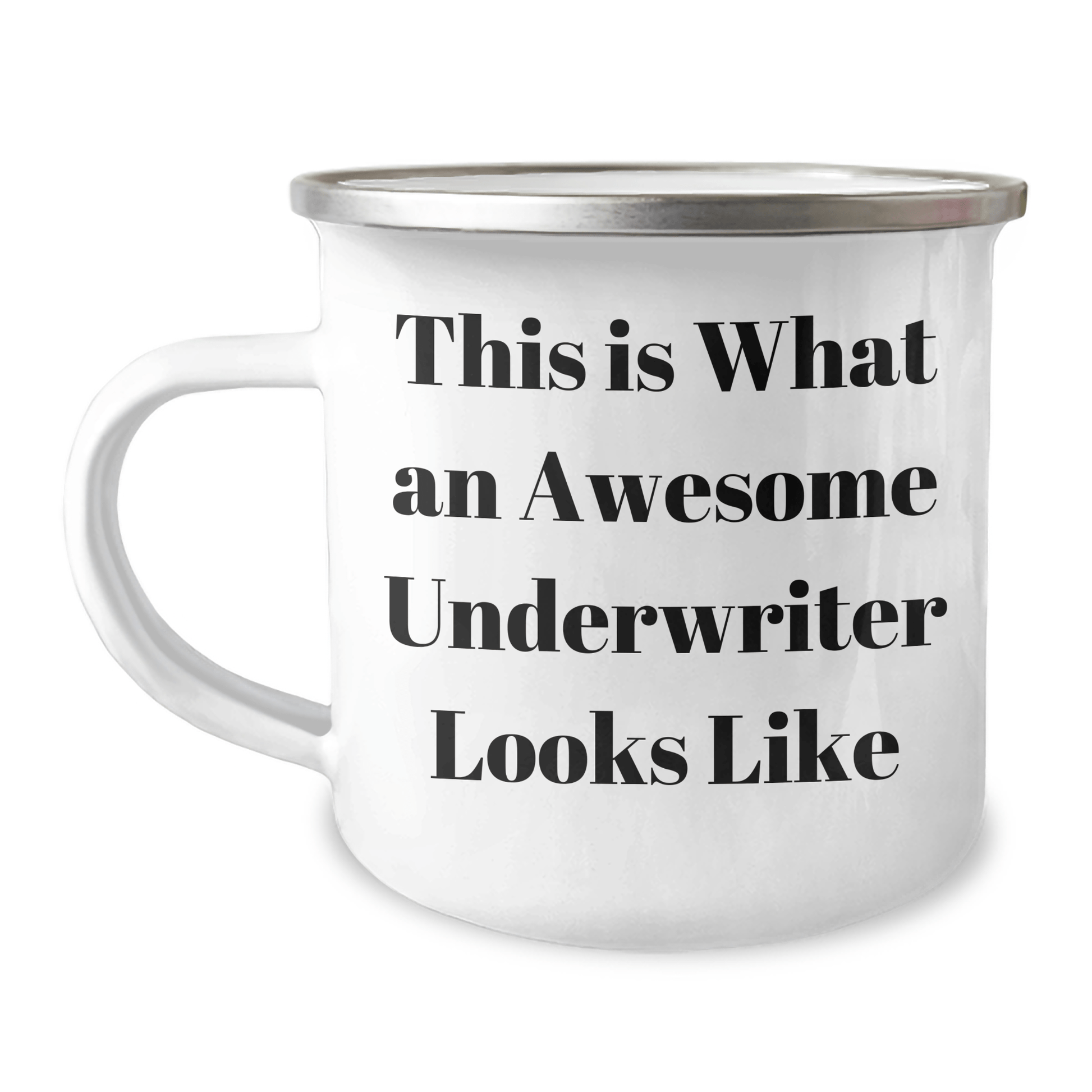 Funny Underwriter Gifts for Men, 'This Is What An Awesome Underwriter Looks Like' Enamel Camping Mug, Gifts from Family, Unique Father's Day Unique Gifts - Victory Thru Vision 