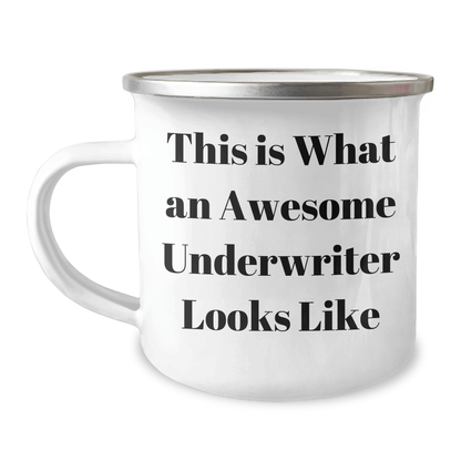 Funny Underwriter Gifts for Men, 'This Is What An Awesome Underwriter Looks Like' Enamel Camping Mug, Gifts from Family, Unique Father's Day Unique Gifts - Victory Thru Vision 