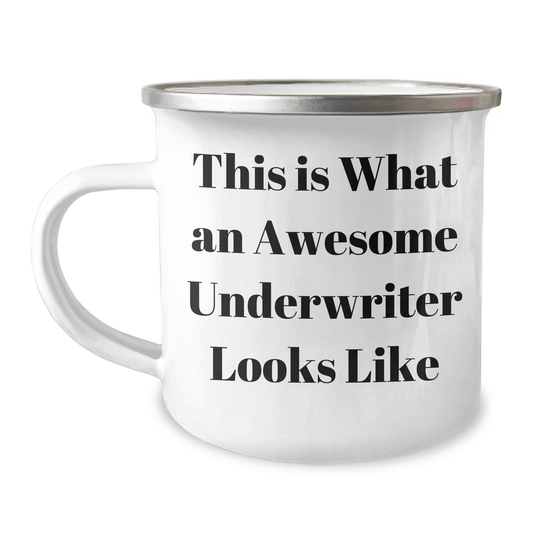 Funny Underwriter Gifts for Men, 'This Is What An Awesome Underwriter Looks Like' Enamel Camping Mug, Gifts from Family, Unique Father's Day Unique Gifts - Victory Thru Vision 