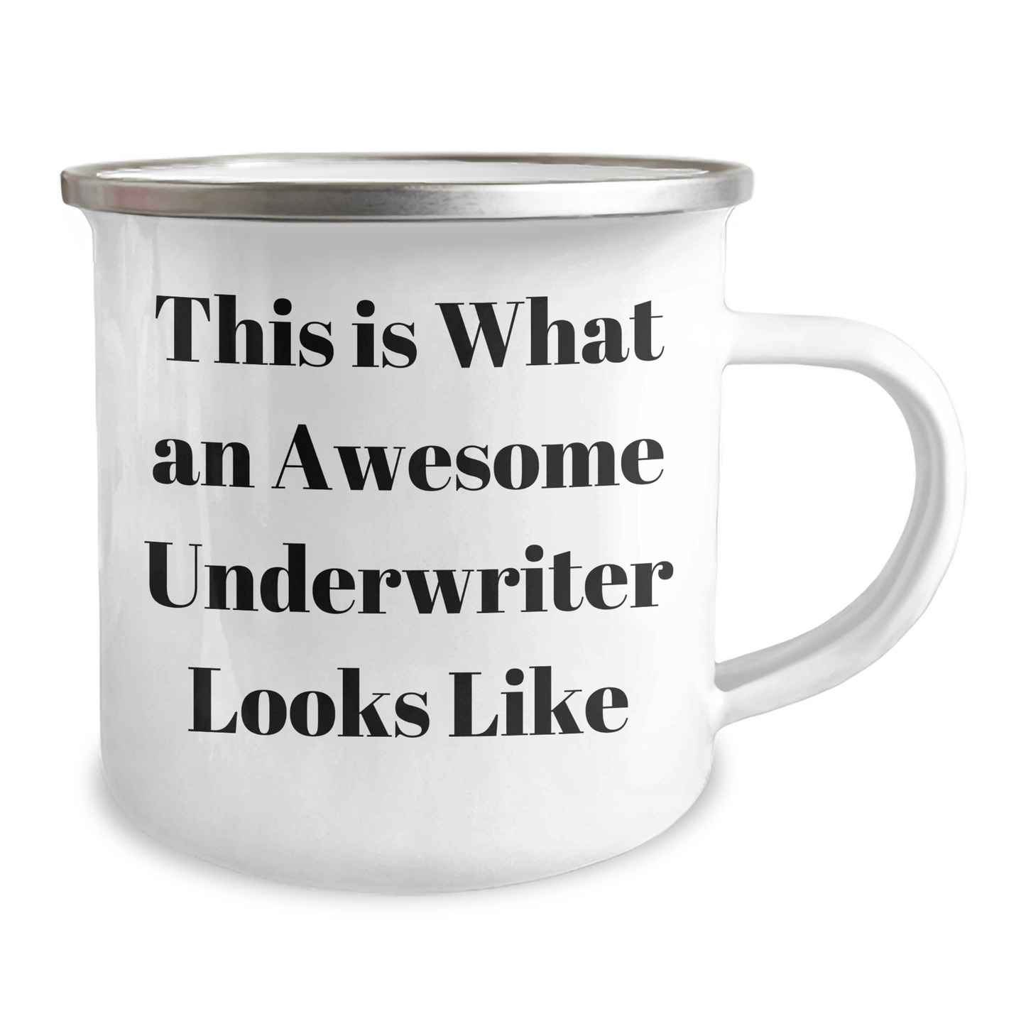 Funny Underwriter Gifts for Men, 'This Is What An Awesome Underwriter Looks Like' Enamel Camping Mug, Gifts from Family, Unique Father's Day Unique Gifts - Victory Thru Vision 