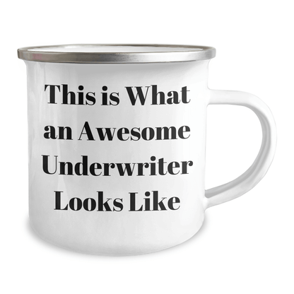 Funny Underwriter Gifts for Men, 'This Is What An Awesome Underwriter Looks Like' Enamel Camping Mug, Gifts from Family, Unique Father's Day Unique Gifts - Victory Thru Vision 