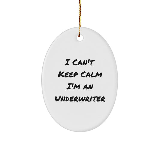 Funny Underwriter Gifts from Friends, I Can't Keep Calm I'm An Underwriter Oval Ornament for Christmas - Victory Thru Vision
