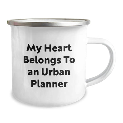 Funny Urban Planner Gifts for Him or Her, 'My Heart Belongs To An Urban Planner' Printed Camping Mug, Gifts from Family, Friends, or Coworkers for Graduation - Victory Thru Vision