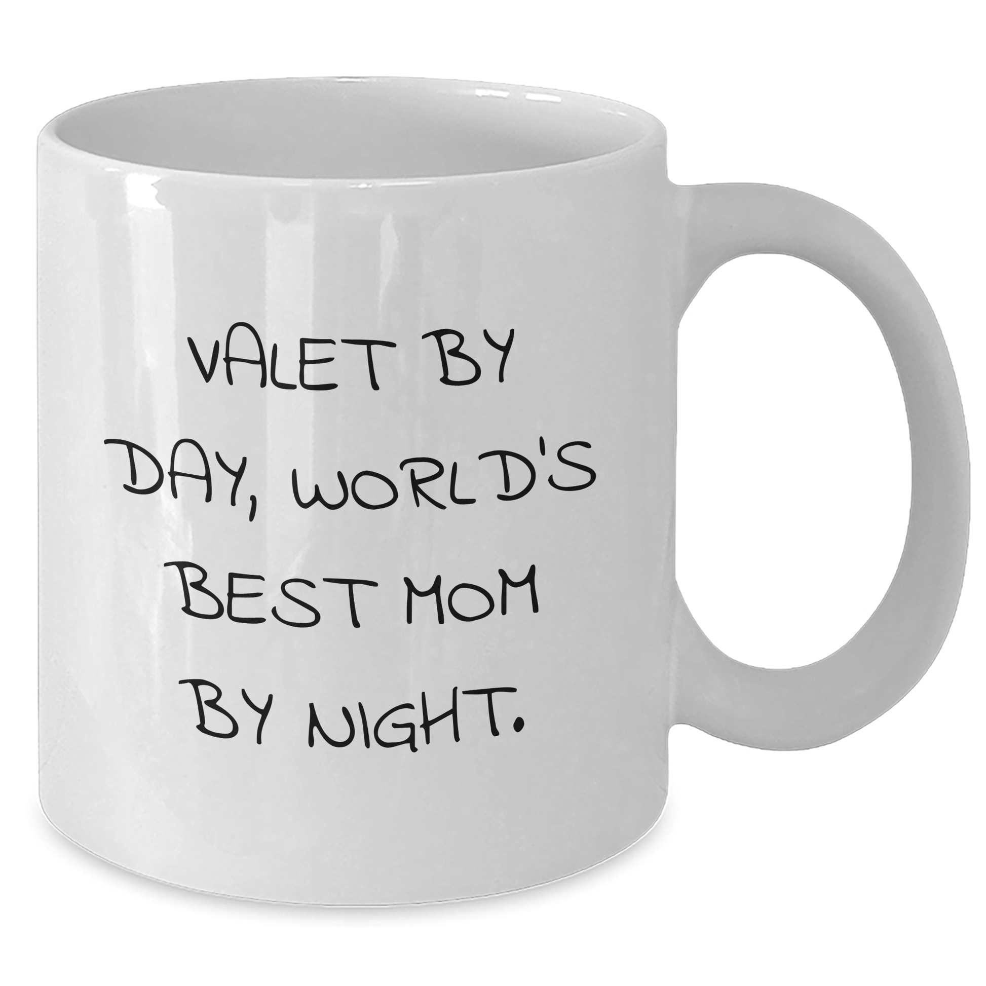 Funny Valet Gifts for Him - 'Valet By Day, World's Best Mom By Night.' on White Coffee Mug - Gifts from Family for Father's Day - Victory Thru Vision