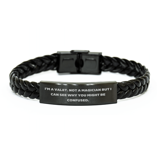 Funny Valet Gifts from Friends for Valet Men Interlaced Leather Bracelet, Not a Magician, Graduation Unique Gifts, I'm A Valet - Victory Thru Vision