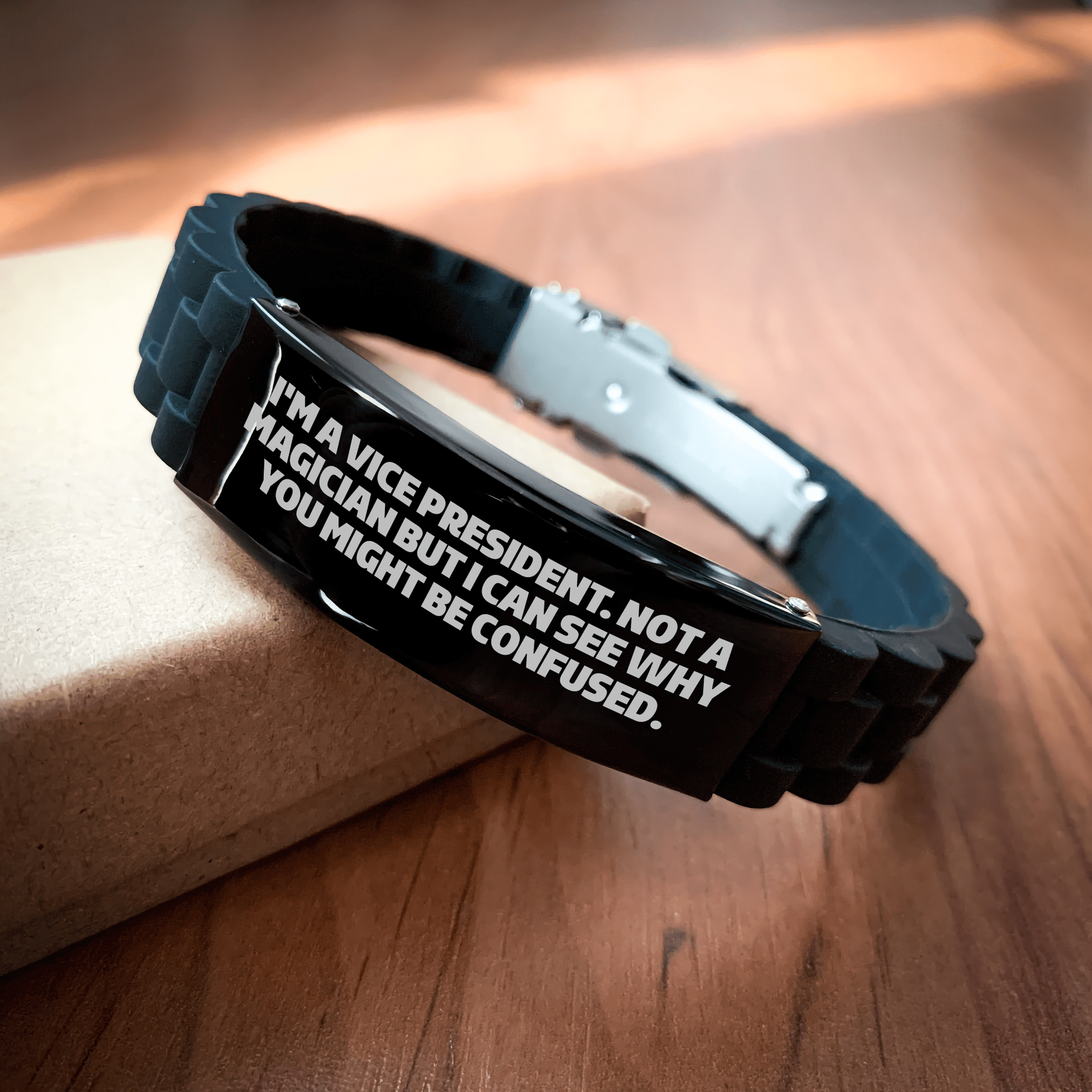 Funny Vice President Gifts, Inspirational Quote Glide lock Clasp Bracelet, Adjustable for Men and Women, Graduation Unique Gifts from Friends and Family - Victory Thru Vision