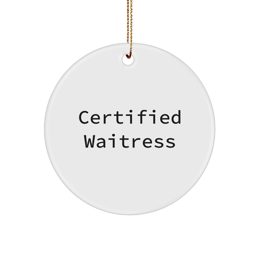 Funny Waitress Gifts from Friends - Certified Waitress Quote Circle Ornament, Christmas Unique Gifts for Waitress - Victory Thru Vision 