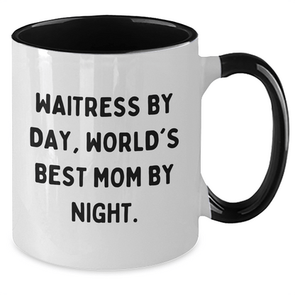 Funny Waitress Gifts from Mom - Two Tone Coffee Mug, Black and White, Red and White, Navy and White, or Pink and White, Microwave and Dishwasher Safe, Perfect for Father's Day - Victory Thru Vision 