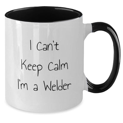 Funny Welder Gifts from Friends for Welder Graduation Two Tone Coffee Mug, I Can't Keep Calm I'm A Welder - Victory Thru Vision