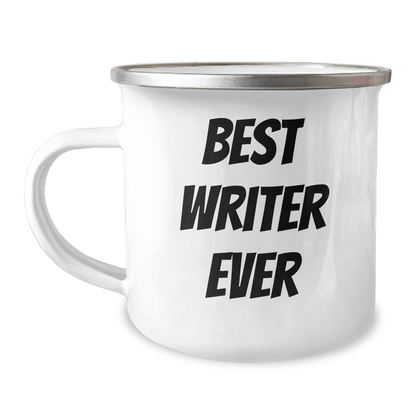 Funny Writer Gifts from Friends for Graduation - 'Best Writer Ever' Quote on Camping Mug, 12 oz Stainless Steel with Enamel Finish - Victory Thru Vision